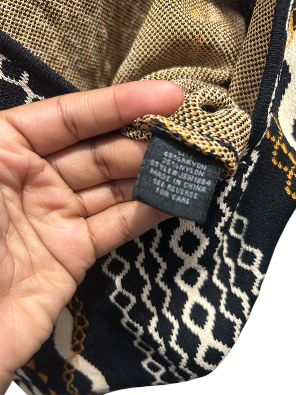 AKIRA Black Sweater with Cream & Mustard Geometric Pattern - Picture 4 of 4